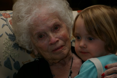 Melba at age 100, with Zebbie's great-granddaughter, Siggy